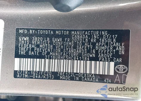 2017 Toyota Corolla Se from USA, damaged, VIN 2T1BURHE5HC841184